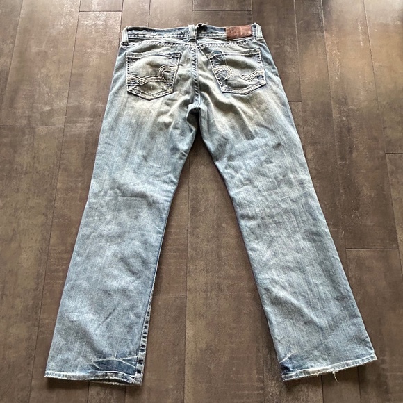 Men's Big Star Pioneer Boot Cut Faded Blue Jeans w/Factory Distressing - Picture 2 of 6